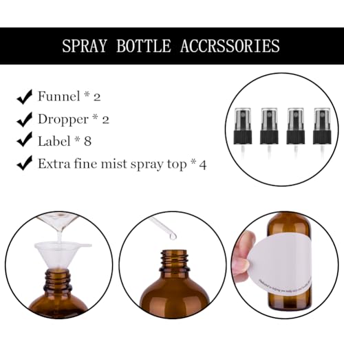 4oz Amber Glass Spray Bottles for Essential Oils (4 Count)