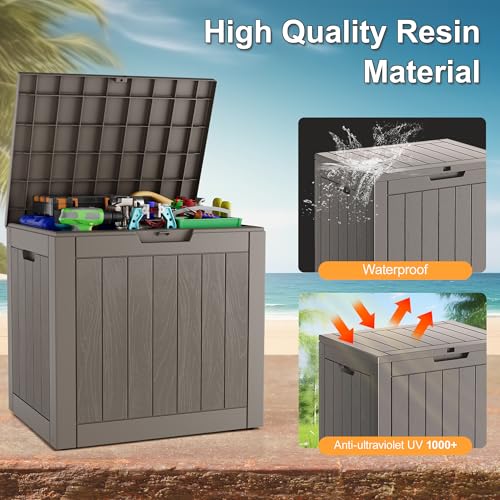 Deck Box 32 Gallon Resin Indoor and Outdoor Storage Boxes Waterproof for Garden Tools