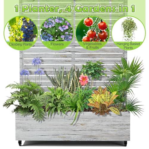 15.7"×70.9"×47.2" Metal Raised Garden Bed with Trellis and Wheels