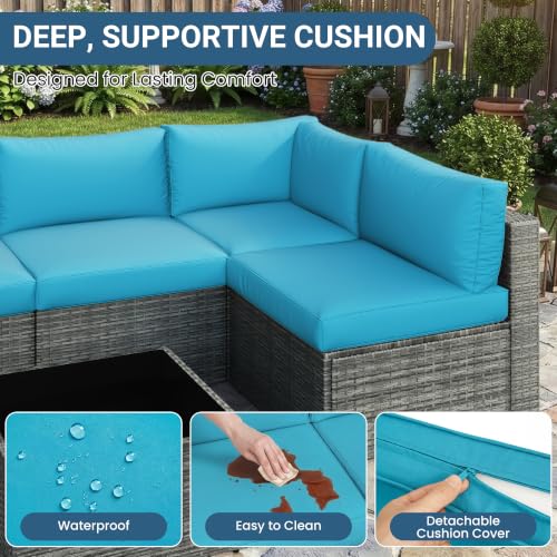 Patio Sectional Furniture Set (Light Blue / 7 Pieces)