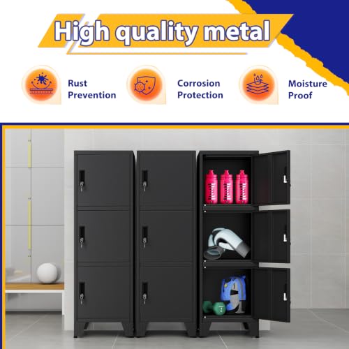 Metal Narrow Storage Lock Cabinet (Black / 3 door-47")