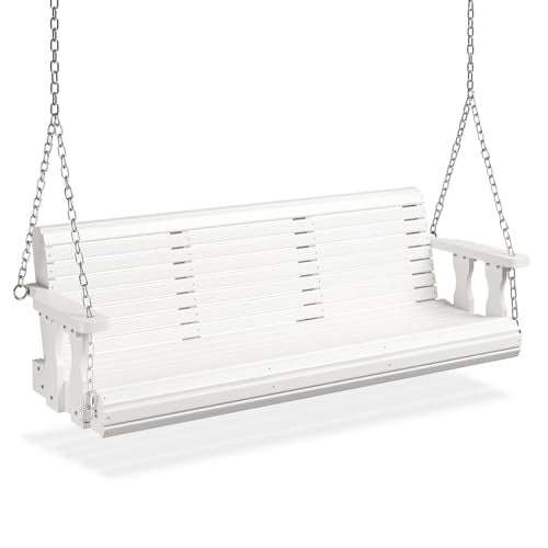 2026 Upgraded 5 FT Wooden Porch Swing (White / 5 FT)