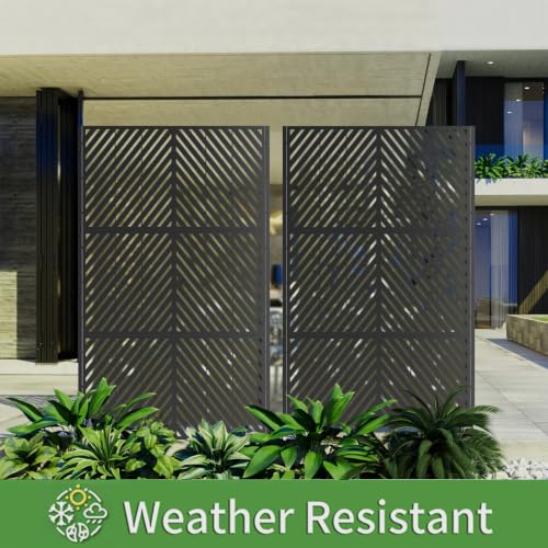 Metal Privacy Screen Outdoor Freestanding (Black / Rectangle B)