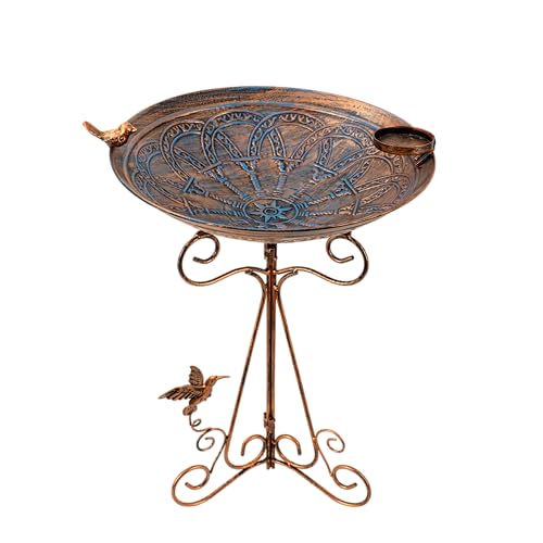 13" Vintage Metal Bird Bath with Cast Iron Pedestal (Brown-1)