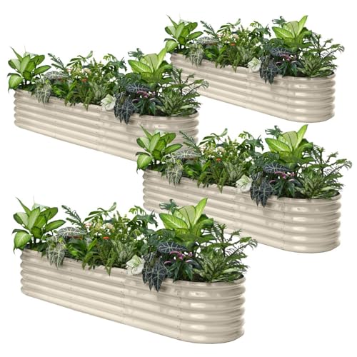 4 Pcs 8x2x1.5ft Galvanized Raised Garden Bed (Beige / 8x2x1.5ft)