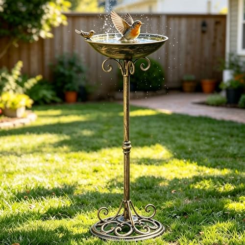 11.4" W*27.6" H Cast Iron Pedestal Bird Bath