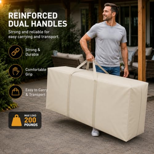 177 Gallon Extra Large Waterproof Patio Cushion Storage Bag (Beige / 1 Pack)