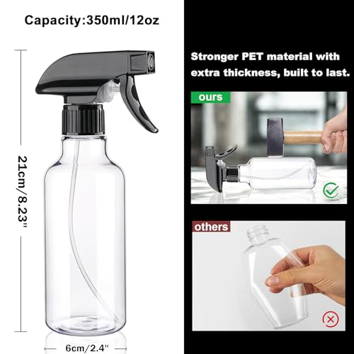 Plastic Spray Bottles 12oz 2 Pack Adjustable Mist (2 Count)