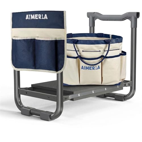Foldable Garden Kneeler Seat Heavy Duty [Upgraded Widened Thick Kneeling Pad] Garden Stool with Large Garden Tool Bags with Pockets