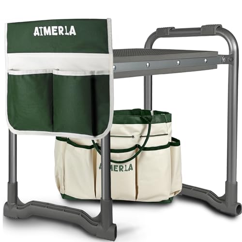Foldable Garden Kneeler Seat Heavy Duty [Upgraded Widened Thick Kneeling Pad] Gardening Stool with Large Tool Bags with Pockets