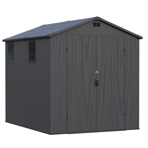 6x8FT Plastic Outdoor Storage Shed with Floor (6x8FT / Dark Gray)