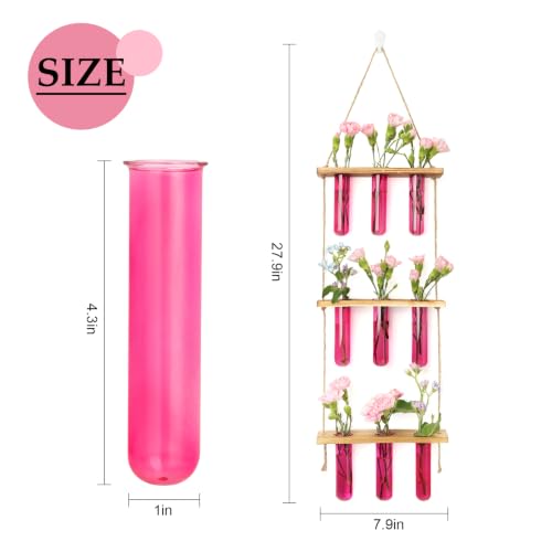 Wall Hanging Propagation Station with Wooden Stand Pink (Pink-9 Tube Vase)