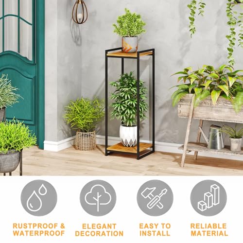 2 Tier Rustic Brown Plant Stand Indoor 34" Tall Metal Wood