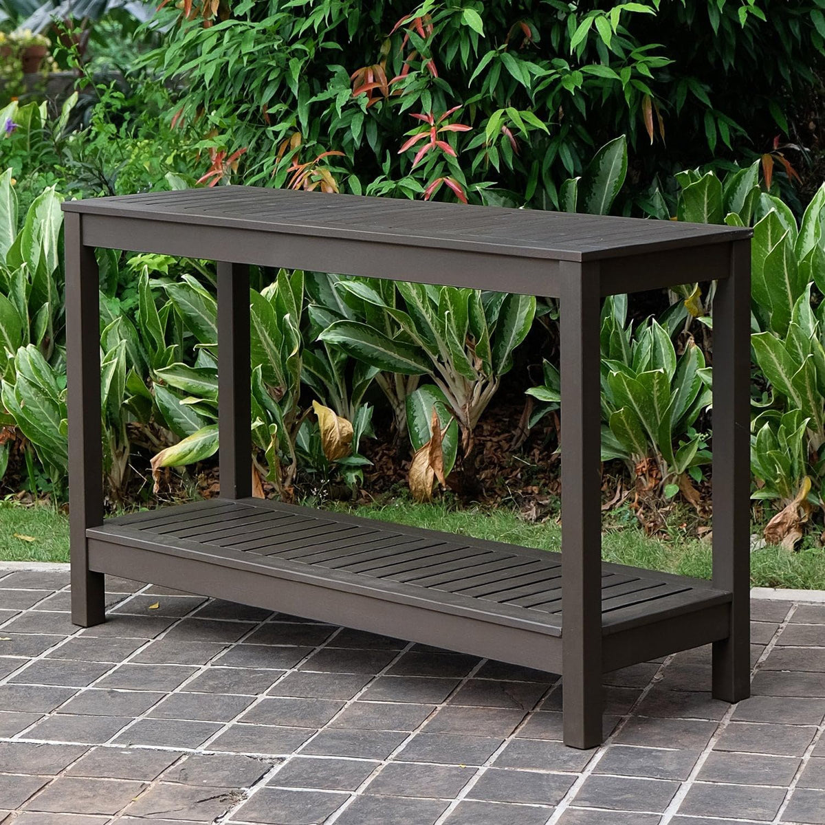 Solid Wood Outdoor Console Table (Dark Brown)