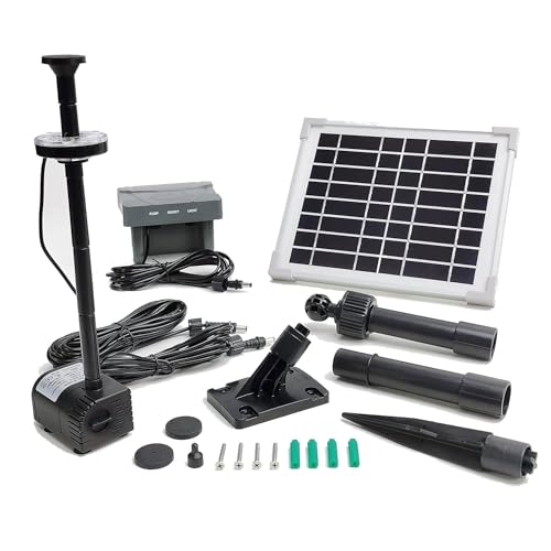 Solar Water Pump with Backup Battery and Fountain Lights for Birdbath