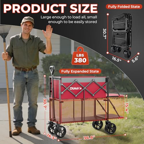 Double Decker Collapsible Wagon with Brakes (Rose Pink)