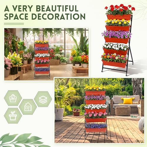 2 Pack 5 Tier Vertical Garden Planter with Wheels 4.5 ft Raised Garden Bed for Strawberry Herb Vegetable Flower Stackable Planter Boxes with Drainage for Patio Indoor Outdoor (14 Count)