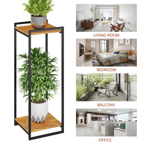 2 Tier Rustic Brown Plant Stand Indoor 34" Tall Metal Wood