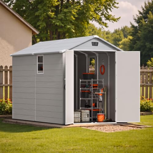 6X10 FT Plastic Outdoor Storage Shed with Floor (Light Gray / 6x10)