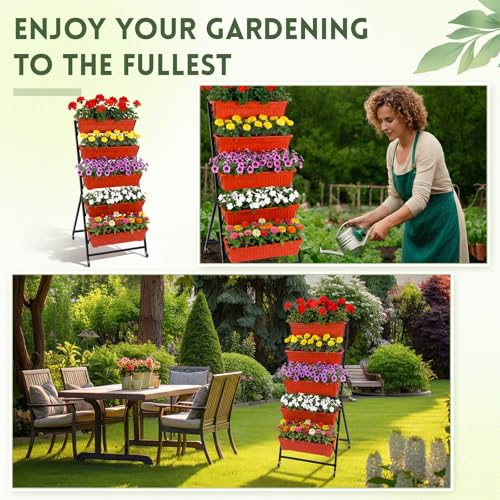 2 Pack 5 Tier Vertical Garden Planter with Wheels 4.5 ft Raised Garden Bed for Strawberry Herb Vegetable Flower Stackable Planter Boxes with Drainage for Patio Indoor Outdoor (14 Count)