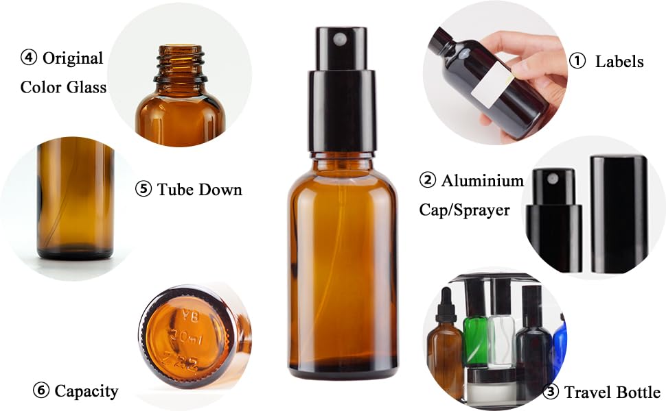 Amber Glass Spray Bottles 1oz (12 Count)