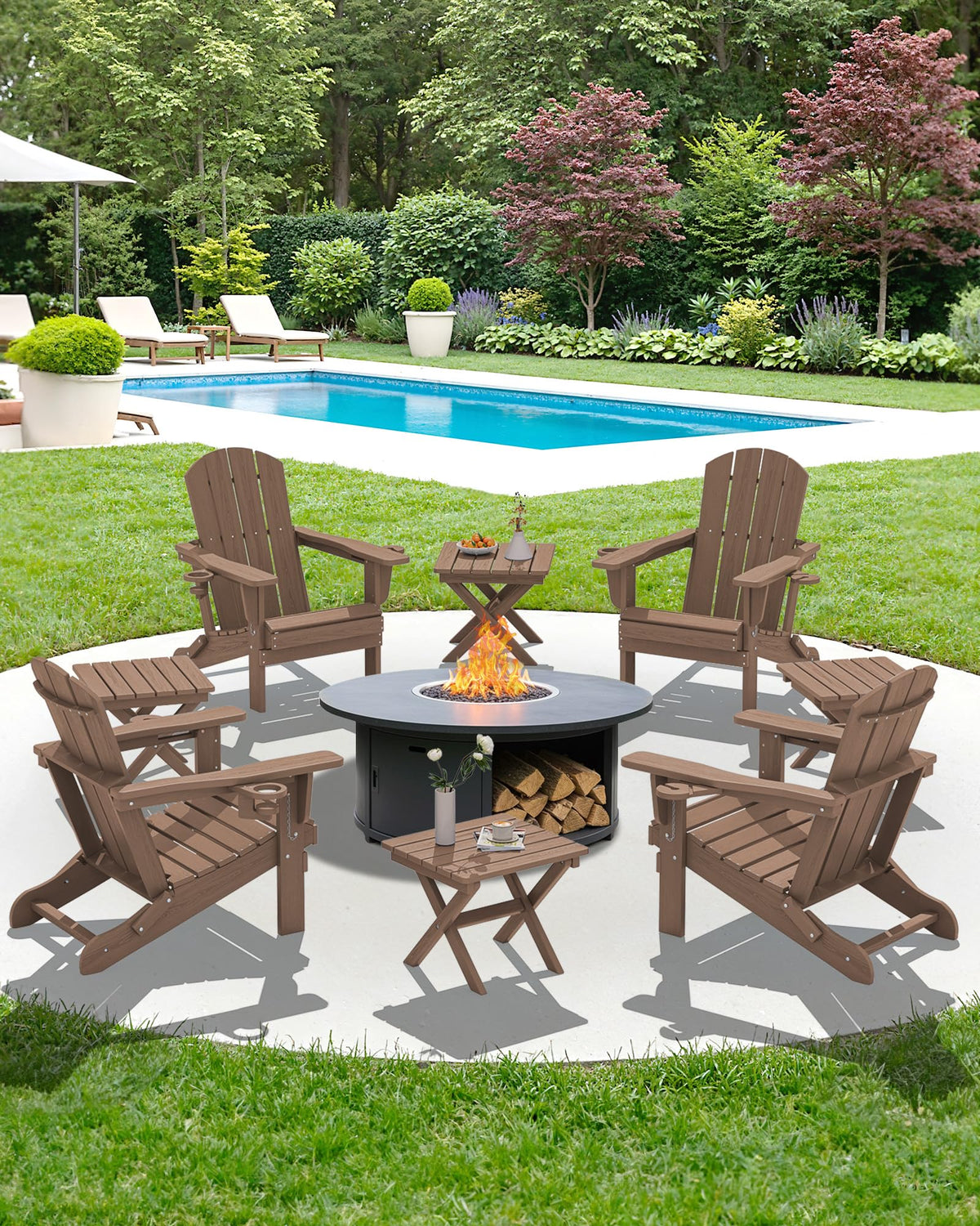 Small Folding Outdoor Side Table Set of 2 (Brown / Foldable 2-pack)