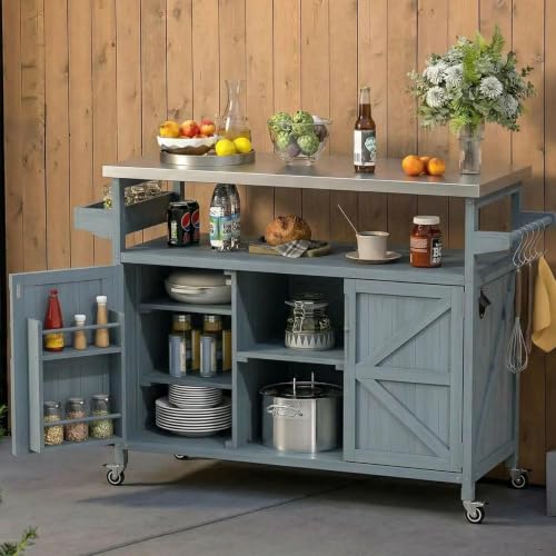 50.25" W Grill Cart with Stainless Steel Tabletop (Grey Blue)