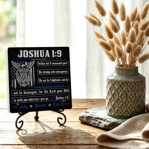 Police Officer Gift for Women Men Home Office Book Shelf Table Decor 04 (Multicolor 1731 / Wooden sign with iron frame（6.3 x 6.3 inches）)