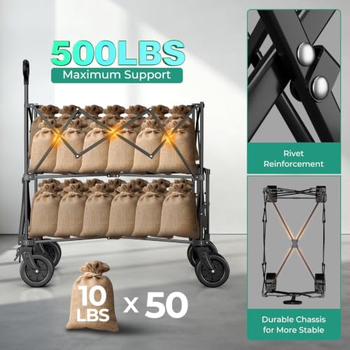 400L Double Decker Wagon Cart with Brakes (Black-400l)