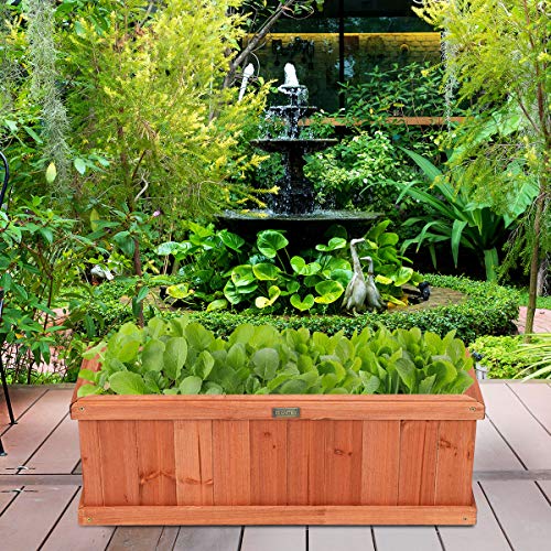 Raised Garden Bed Flower or Vegetable Planter Window Mounted Plant Box for Garden (Cedar Brown / 28"x10"x10")