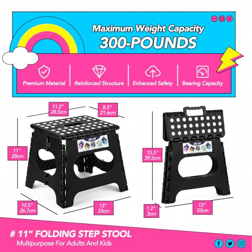 Folding Step Stool 11 inch 2 Pack (Black / 11 Inch-2 Pack)