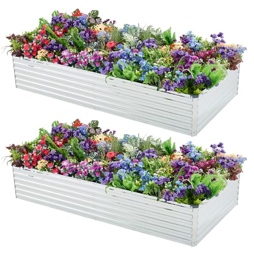 2 Pack 8x4x1FT Galvanized Raised Garden Beds Kit Outdoor Metal Gardening Planter Box for Vegetable Elevated Flower Herbs (2 Count)