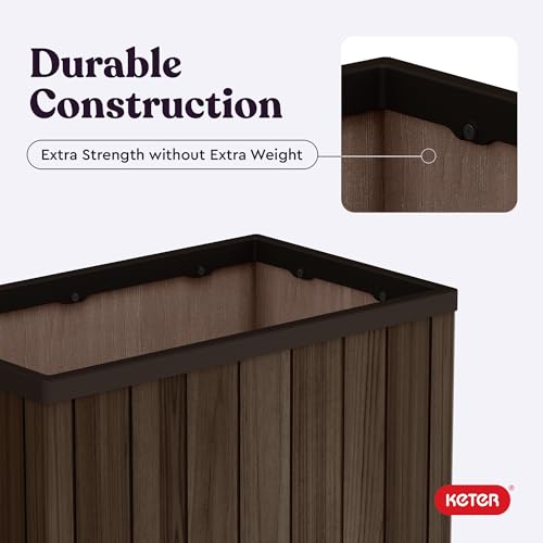 Signature 21.7 Inch Tall Rectangular Large Wood Look Planter for Indoor or Outdoor Flower Pot Ideal for Patio Deck and Front Porch Decor