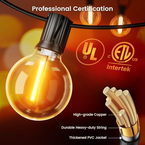 Outdoor String Lights 220 Feet Patio Lights with 104 Edison LED G40 Globe Bulbs (220FT)