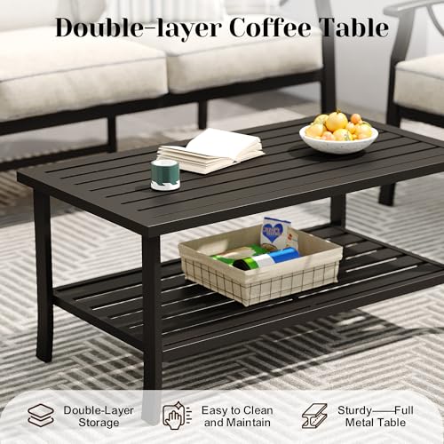 3 Seats Outdoor Patio Furniture Set (Black / 3-Seater Sofa w/Coffee Table)