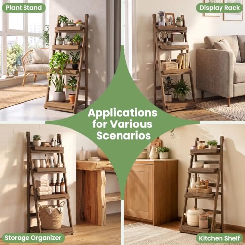 Foldable Wooden Plant Stand (Brown / 16.5"x13"x44")