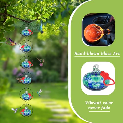 6 Pack Circular Hummingbird feeders for Outdoors Hanging (Blue-green)