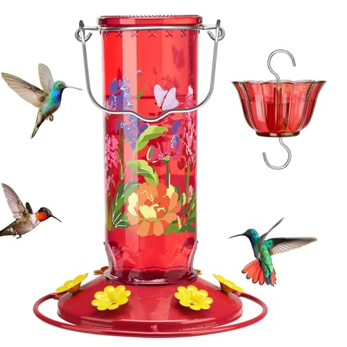 Patterned Glass Hummingbird Feeder for Outdoor Hanging