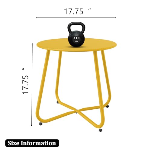 Patio Side Table Waterproof Round Metal Steel Weather Resistant Portable Outdoor and Indoor End Table for Garden Balcony Yard