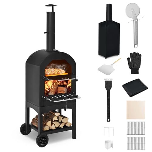 Outdoor Pizza Oven Wood Fired with Wheels & Built