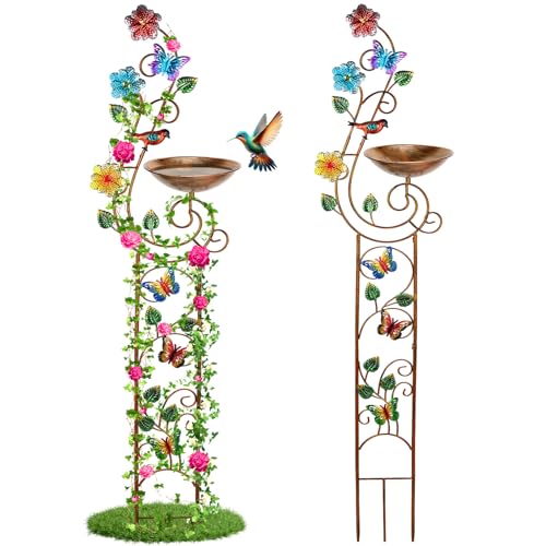 57” Bird Bath with Garden Trellis for Climbing Plants Outdoor