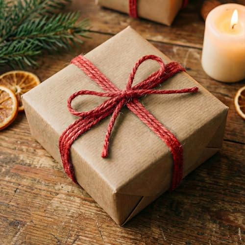 2mm Natural Jute Twine String Thin for Craft Plant Garden Gift Wrapping Christmas Handmade Art Decoration Packing String Home Art Decoration (Dark Red / 2mm * 328 Feet)