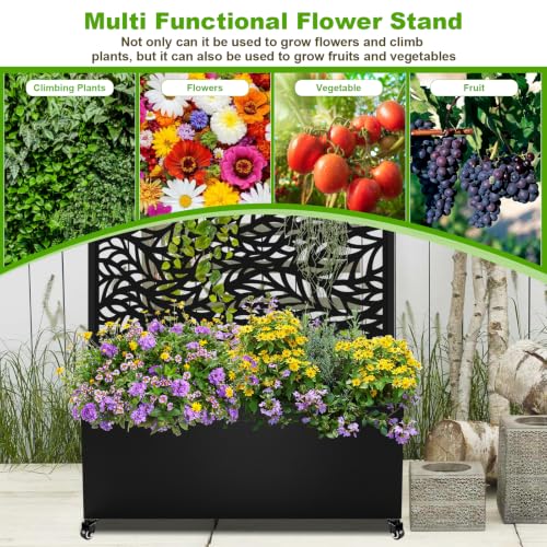 Metal Planter Box with Trellis (Black Leaf-shaped / 72"x35"x16")