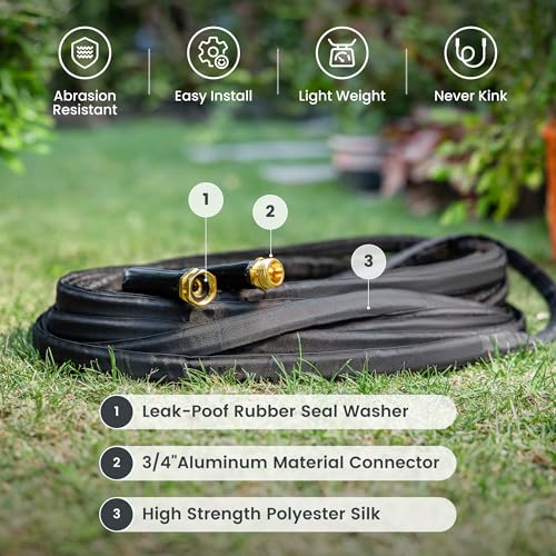 Garden Hose 25FT Lightweight Lay Flat Water Hose Kink Free Flexible Hose with 9 Spray Function Nozzle（Black）