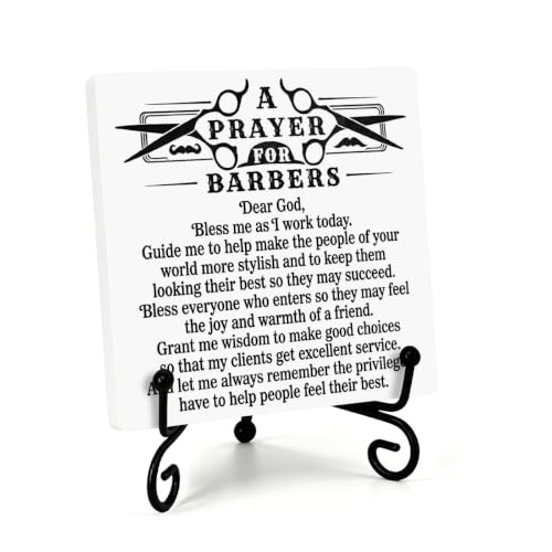 Barber Prayer Wooden Plaque for Home Office Shelf Table Decor 6.3x6.3 In (Multicolor 1725 / Wooden sign with iron frame（6.3 x 6.3 inches）)