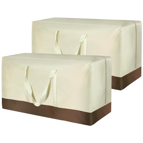 2 Pack Patio Cushion Storage Bags 420D Waterproof Outdoor Storage Bag Furniture Cushion Cover Christmas Tree Storage Bag with Handles and Zipper 60"L x 20"W x 28"H Beige (2 Count)