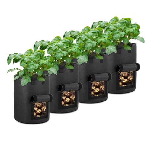 4 Pack 10 Gallon Potato Grow Bags with Flap Window (4 Count)