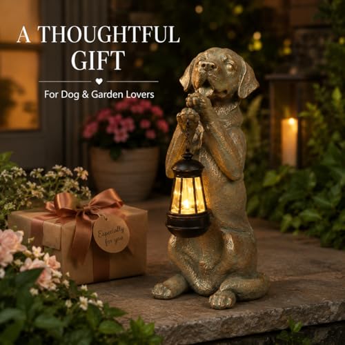 Solar Labrador Retriever Garden Statue (Bronze 16.7in)