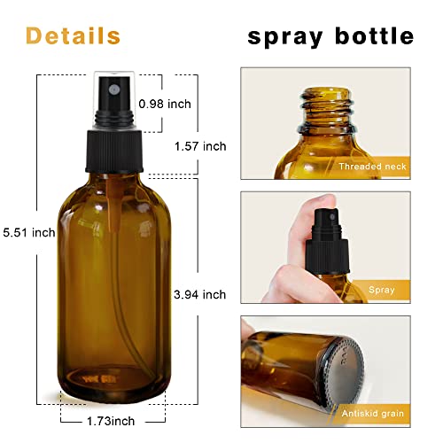 Amber Spray Bottles about 4oz Empty Small Glass Spray Bottle Fine Mist Spray Refillable Containers (16 Count)