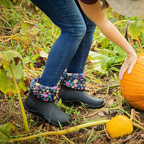 Women's Mid Calf Neoprene Rain Boots Roll Down Rubber Shoes